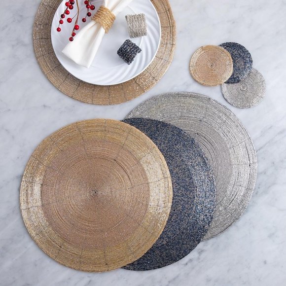 Set of 8 silver/gold ROUND glitz beaded placemats - Picture 6 of 6